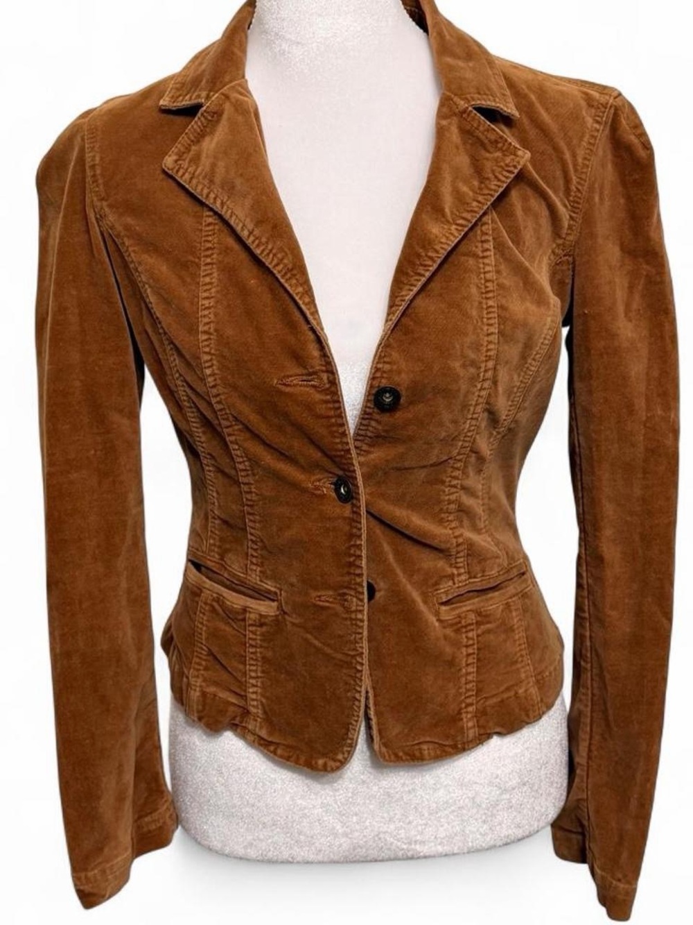 Y2K Jordache Cognac Velour Blazer Jacket Fitted Stretch Boho Size Small
